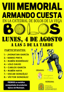CARTEL CONCURSO BOLOS EN VEGA DE LIEBANA-MEMORIAL ARMANDO CUESTA- PATROCINADO POR FUNDACION CAMINO LEBANIEGO